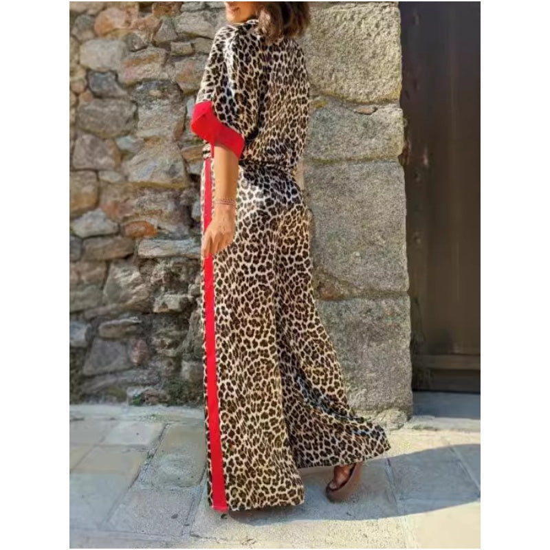 🌸Spring Specials💐 Women's 2-Piece Leopard Print Outfit Button-Down Shirt & Wide-Leg Pants