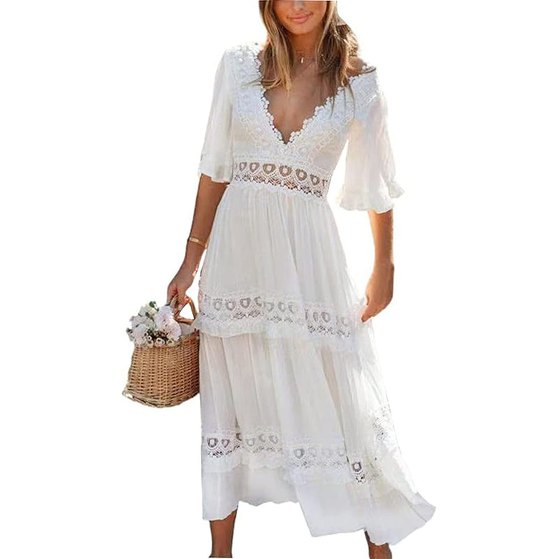 🌸Spring Specials💐 V-Neck Lace Back Maxi Dress