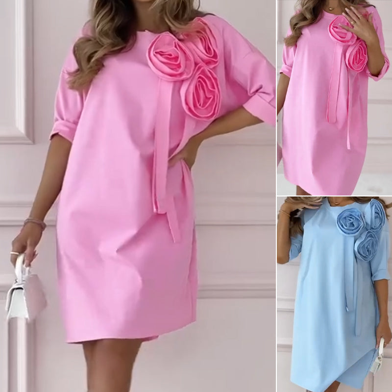 🌸Spring Specials🌸 Women's Solid Color Round Neck Midi Dress