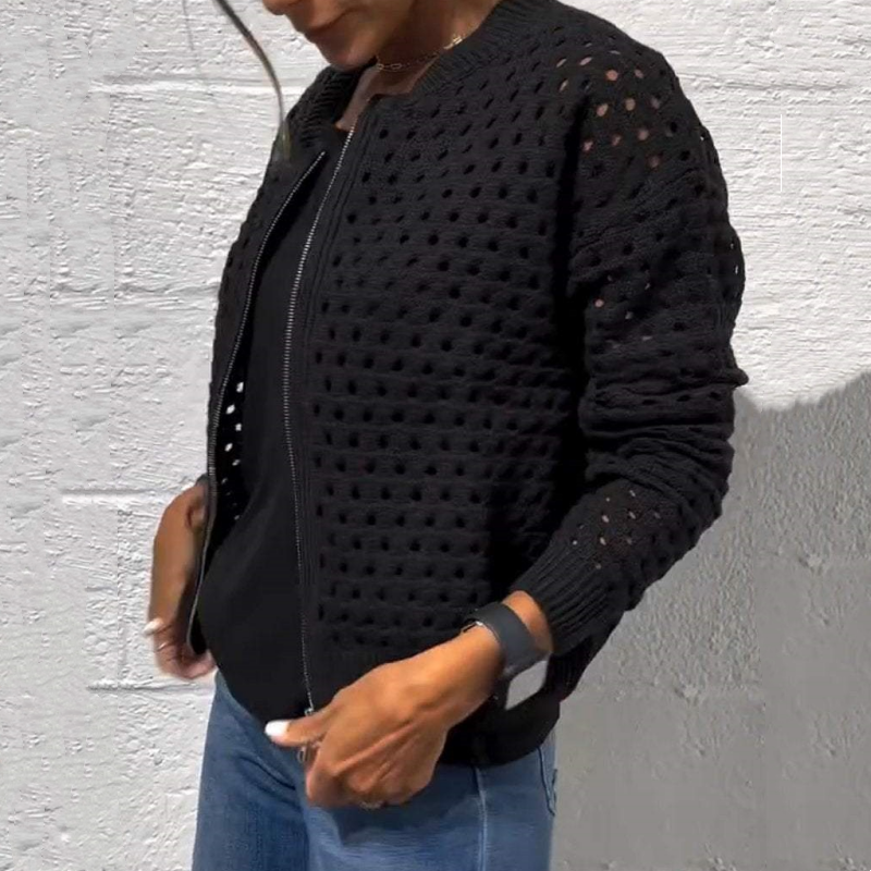 ⏳Time-limited Special⏰Women's Casual Zipper Knit Jacket with Hollow Design🍃