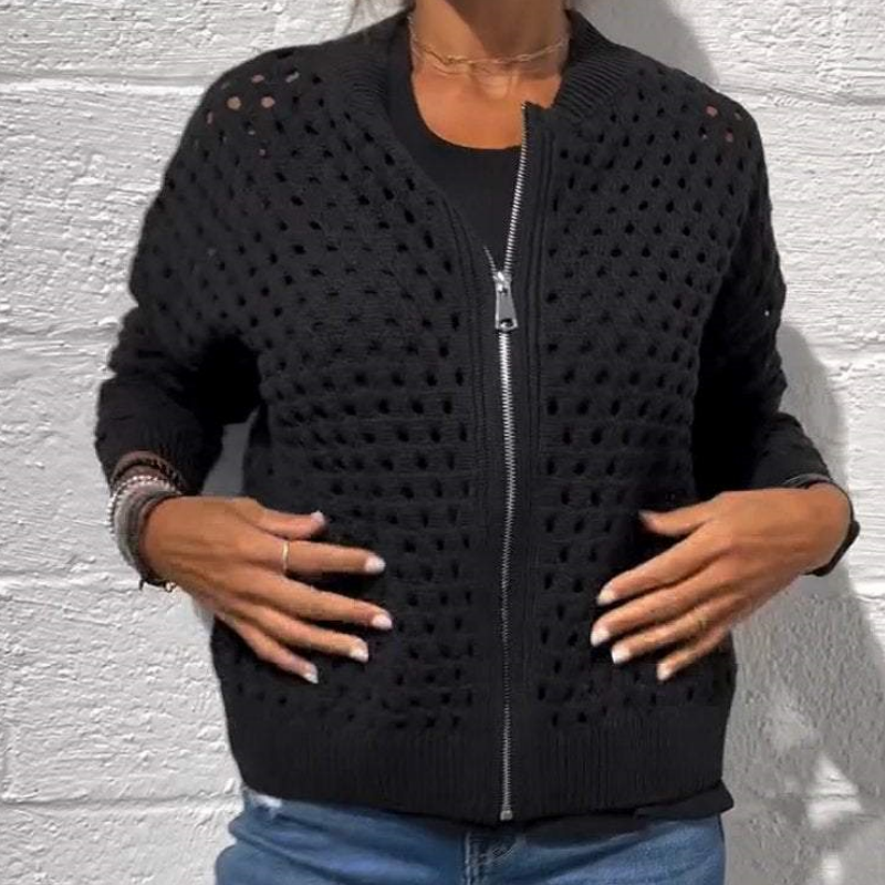⏳Time-limited Special⏰Women's Casual Zipper Knit Jacket with Hollow Design🍃