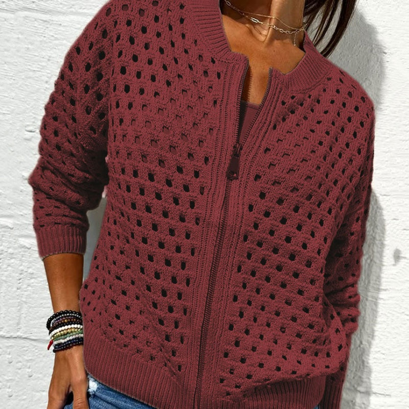 ⏳Time-limited Special⏰Women's Casual Zipper Knit Jacket with Hollow Design🍃