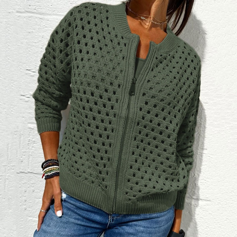 ⏳Time-limited Special⏰Women's Casual Zipper Knit Jacket with Hollow Design🍃