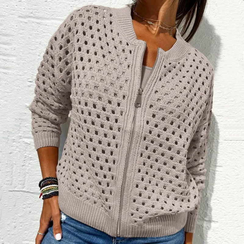 ⏳Time-limited Special⏰Women's Casual Zipper Knit Jacket with Hollow Design🍃