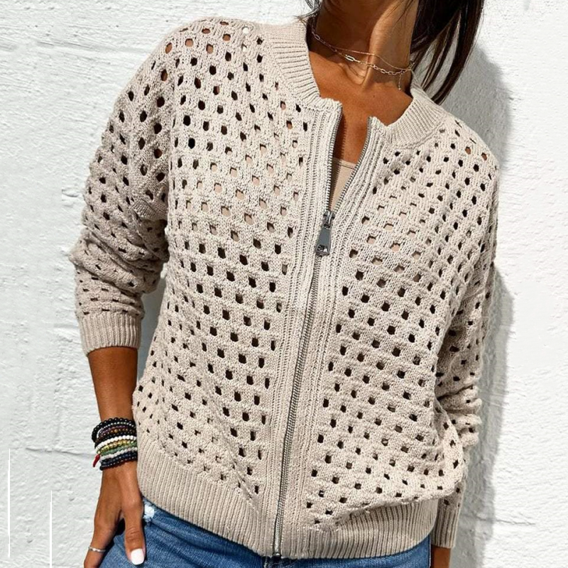 ⏳Time-limited Special⏰Women's Casual Zipper Knit Jacket with Hollow Design🍃