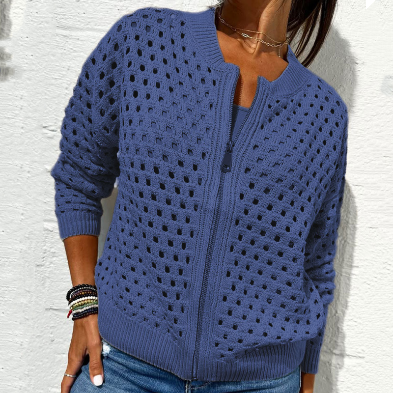 ⏳Time-limited Special⏰Women's Casual Zipper Knit Jacket with Hollow Design🍃