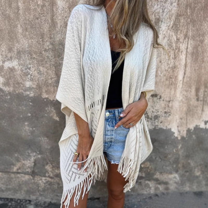 🌸Spring Specials💐 Elegant Solid Color Soft Cutout Tassel Shawl