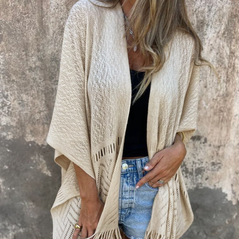 🌸Spring Specials💐 Elegant Solid Color Soft Cutout Tassel Shawl