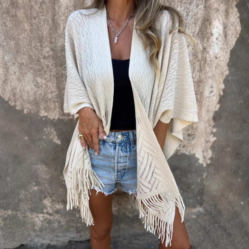 🌸Spring Specials💐 Elegant Solid Color Soft Cutout Tassel Shawl