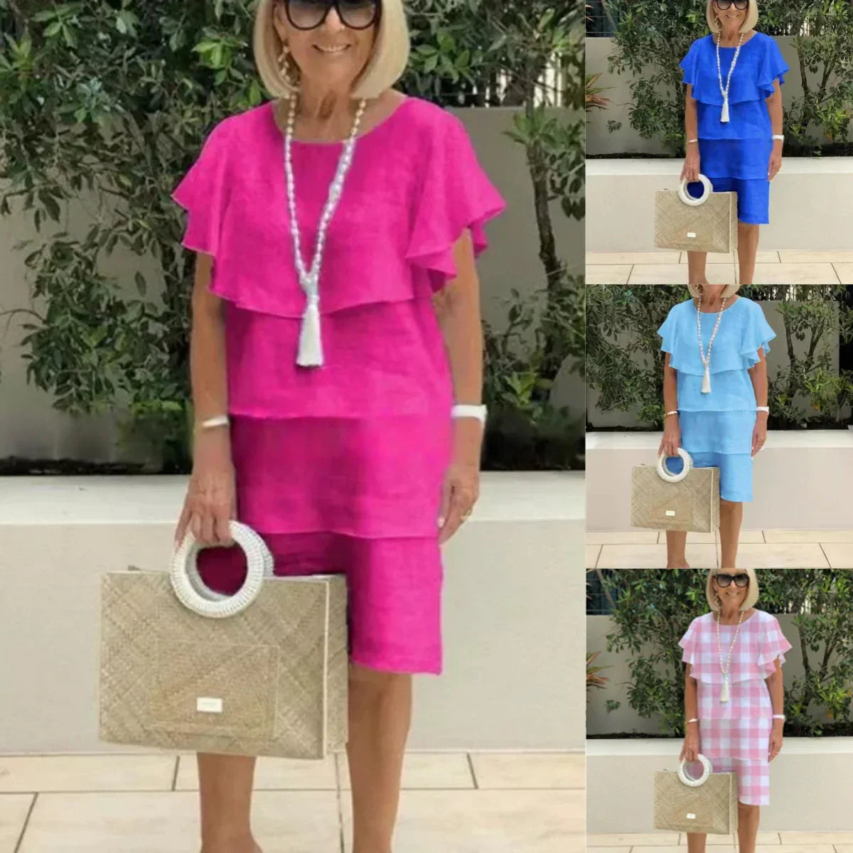 🌸Spring Specials💐 Ruffle Short Sleeve Knee-Length Chiffon Dress