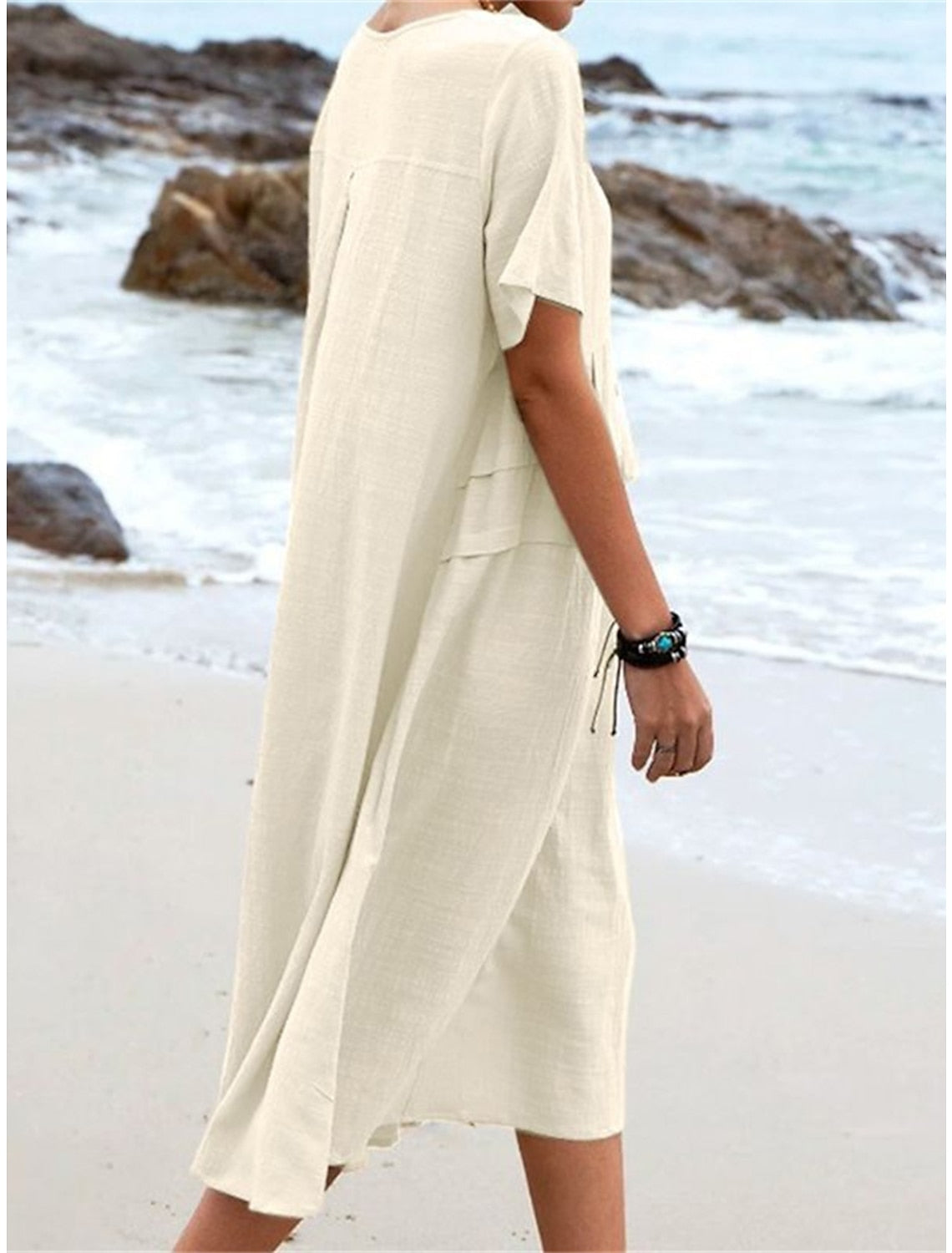 🌸Spring Specials💐 Women's Round Neck Cotton Linen Midi Dress