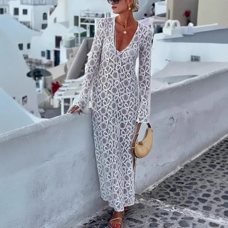 🌸Spring Specials💐 Elegant U-Neck Floral Lace Sheer Midi Dress