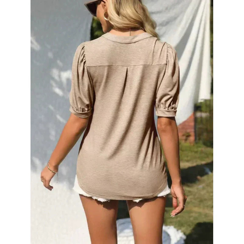 🌴Summer Specials🌴Women's V-Neck Casual Puff Short Sleeve Top Elegant T-Shirt