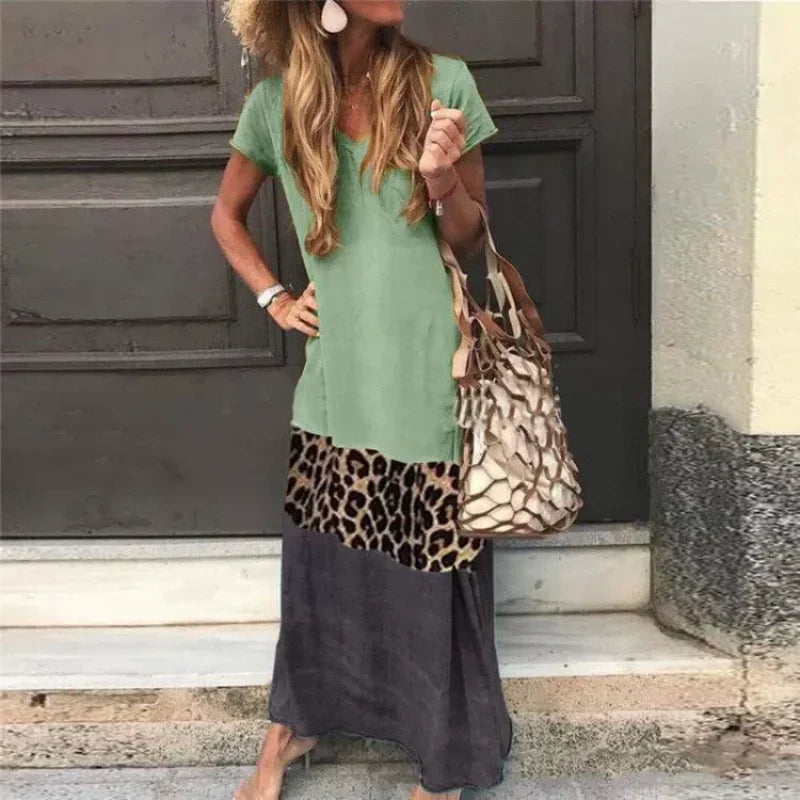 💕New Specials💕Women’s Color Block Short Sleeve Long Dress