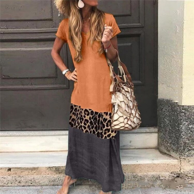 💕New Specials💕Women’s Color Block Short Sleeve Long Dress
