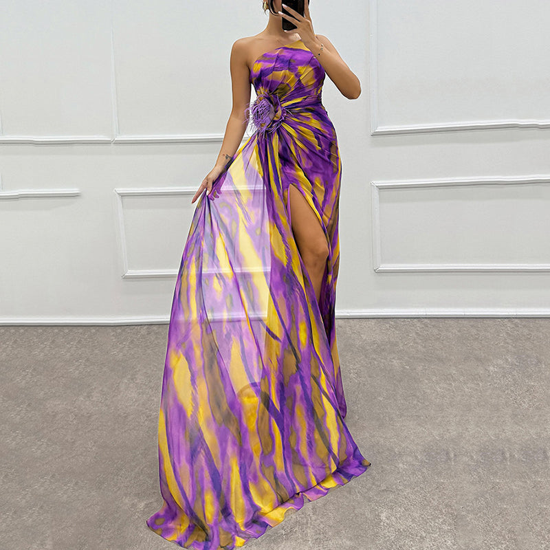 🌸Spring Specials💐 Women's Vibrant One-Shoulder High-Slit Maxi Dress