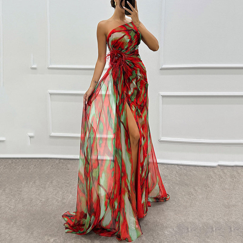 🌸Spring Specials💐 Women's Vibrant One-Shoulder High-Slit Maxi Dress