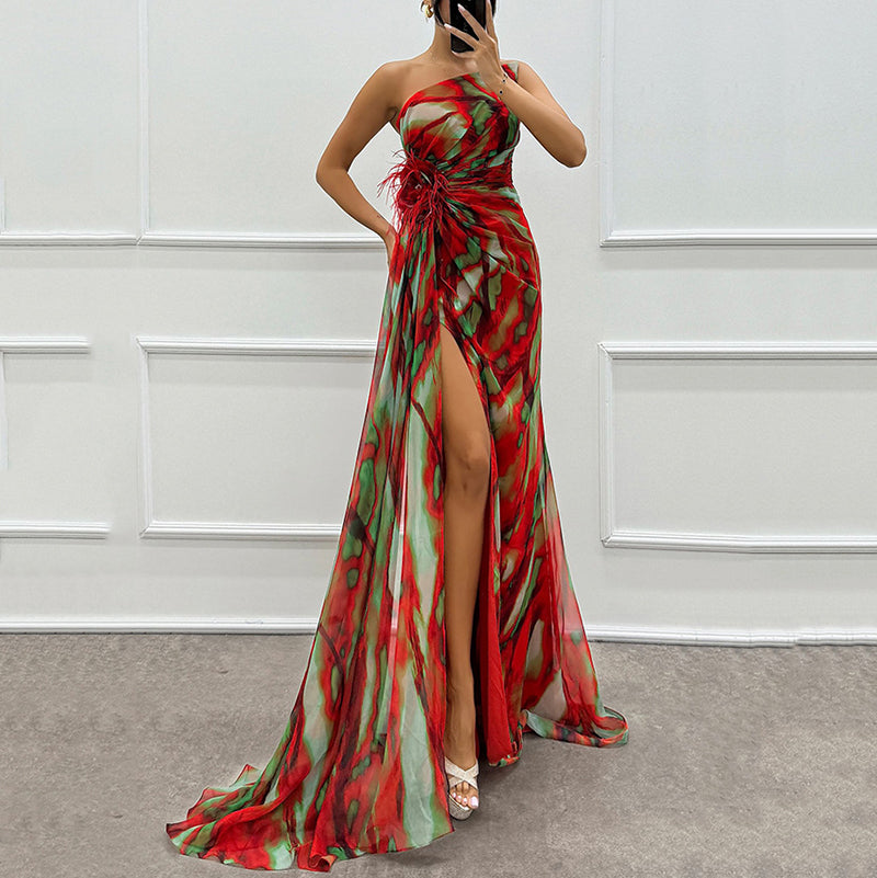 🌸Spring Specials💐 Women's Vibrant One-Shoulder High-Slit Maxi Dress