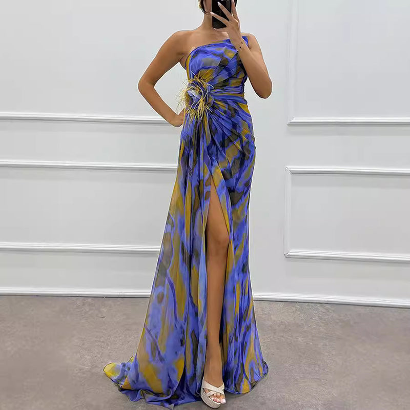 🌸Spring Specials💐 Women's Vibrant One-Shoulder High-Slit Maxi Dress