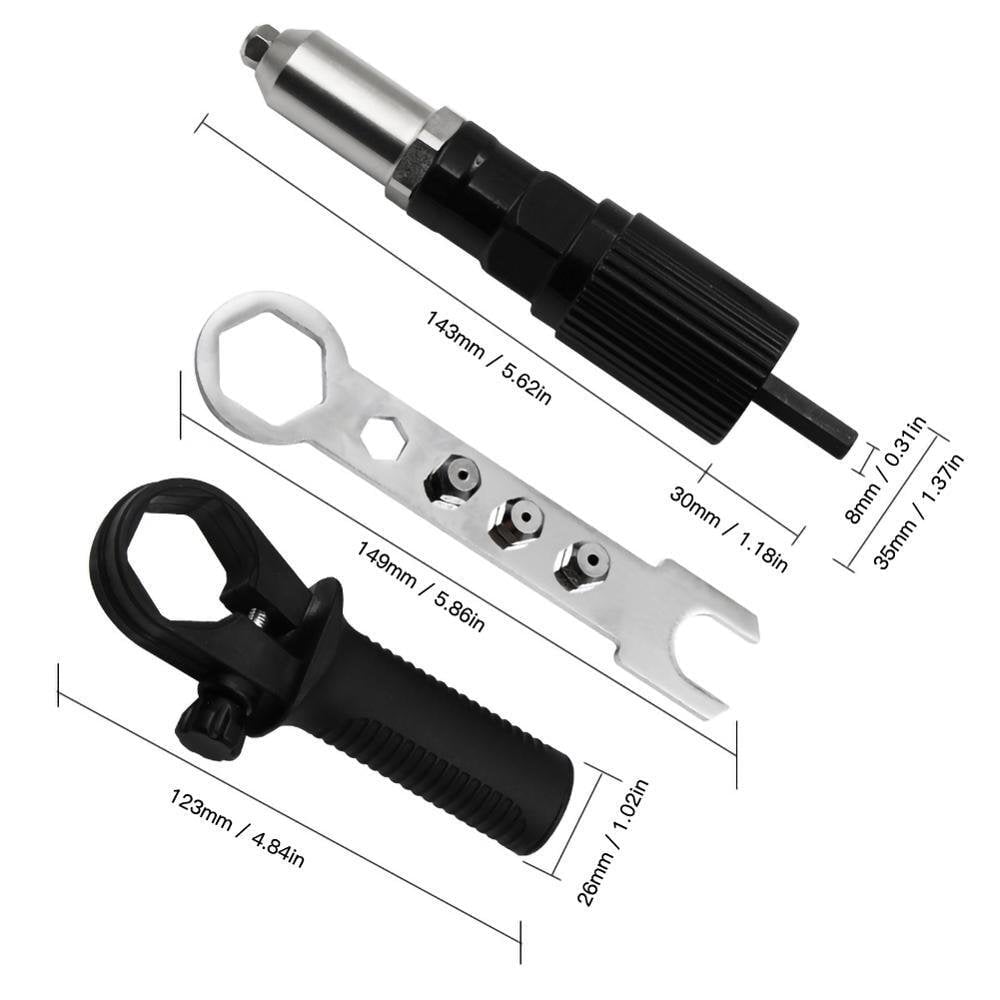 💯 Professional Rivet Gun Adapter Kit with 4Pcs Different Matching Nozzle Bolts