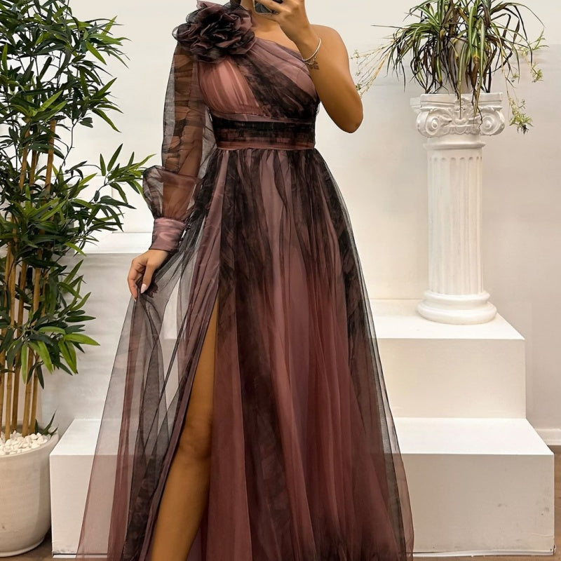 🌸Spring Specials💐 Women's Fashion Slant Shoulder Mesh Printed Dresses