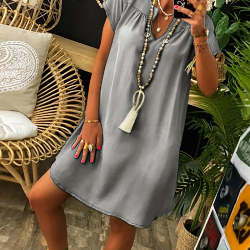 ⏳Time-limited Special⏰Women's Denim V-Neck Short Sleeve Dress