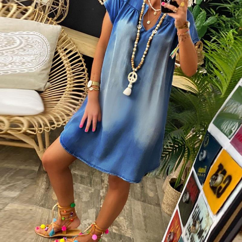 ⏳Time-limited Special⏰Women's Denim V-Neck Short Sleeve Dress