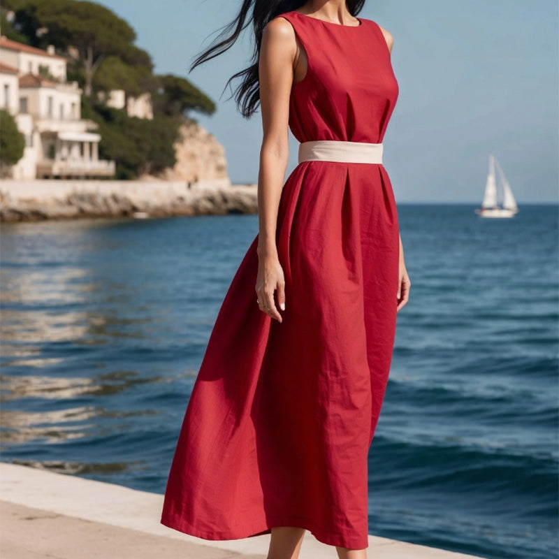 ⏳Time-limited Special⏰Elegant Solid Color Sleeveless Maxi Dress with Belt