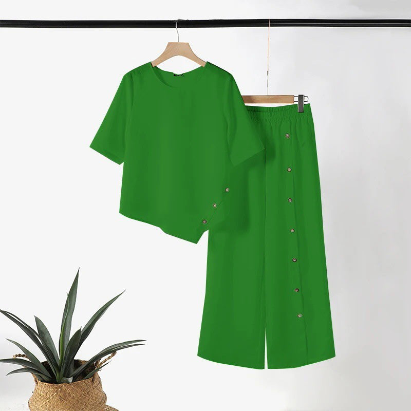 ⏳Time-limited Special⏰Women's Irregular Hem Top & Wide Leg Pants (2 Piece Set)