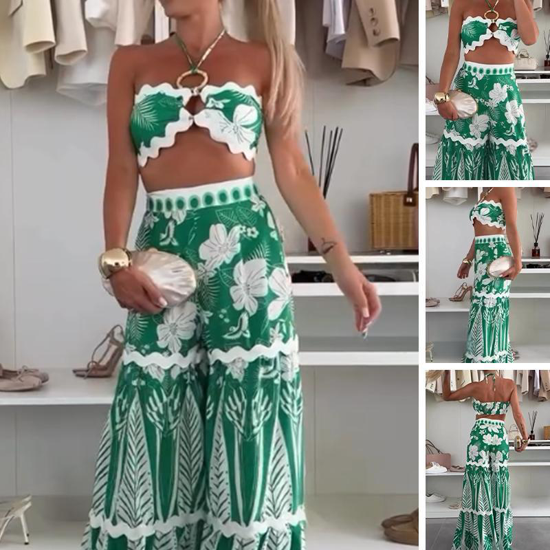 👙Women’s Bikini Top & Printed Wide-Leg Pants Set - Fashionable & Vacation-Ready