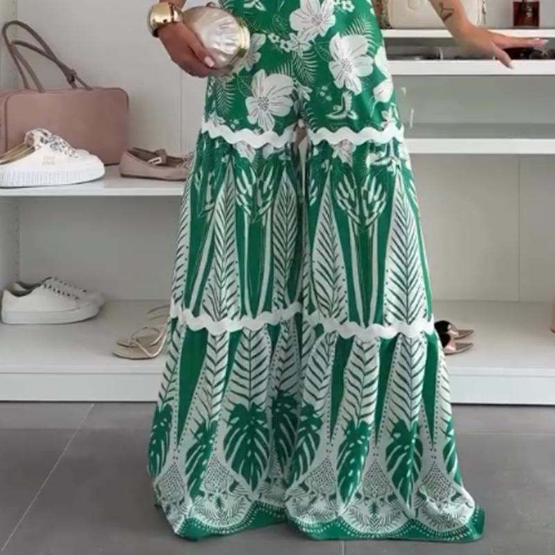 👙Women’s Bikini Top & Printed Wide-Leg Pants Set - Fashionable & Vacation-Ready