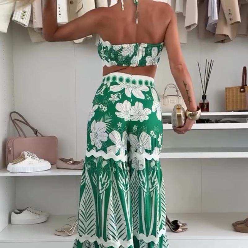 👙Women’s Bikini Top & Printed Wide-Leg Pants Set - Fashionable & Vacation-Ready