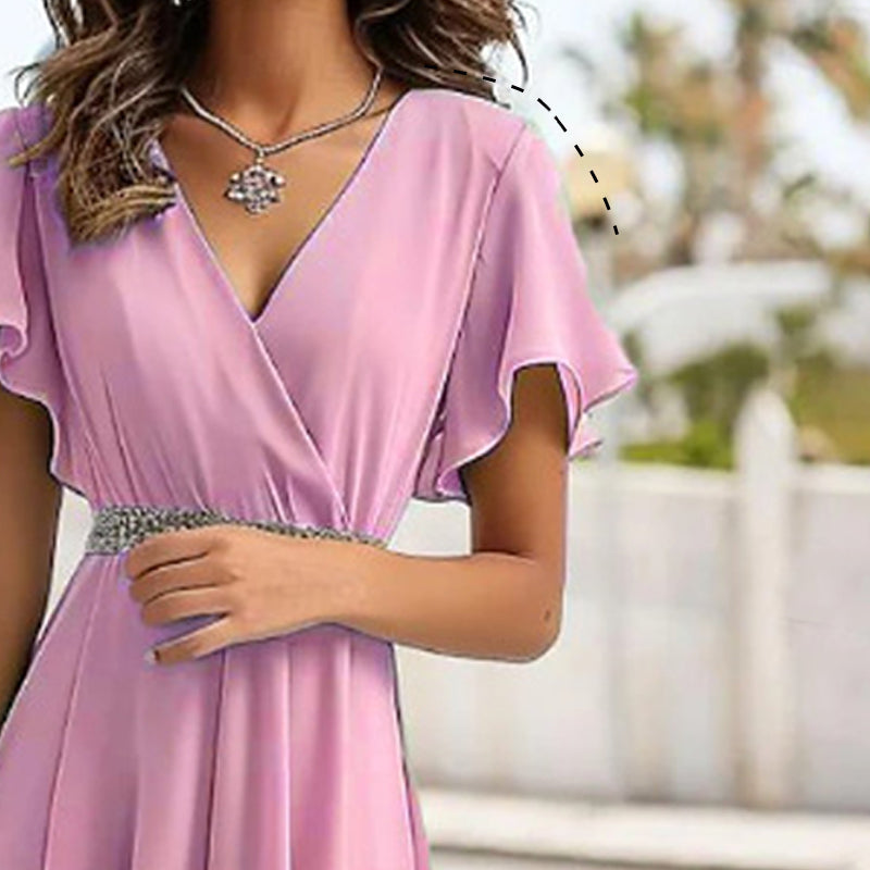 ⏳Time-limited Special⏰Women's Summer Floral Ruffled V-Neck Cinched Waist Midi Dress