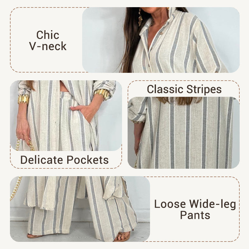 ⏳Time-limited Special⏰Women's Striped Modern V Neck 2 Piece Outfits
