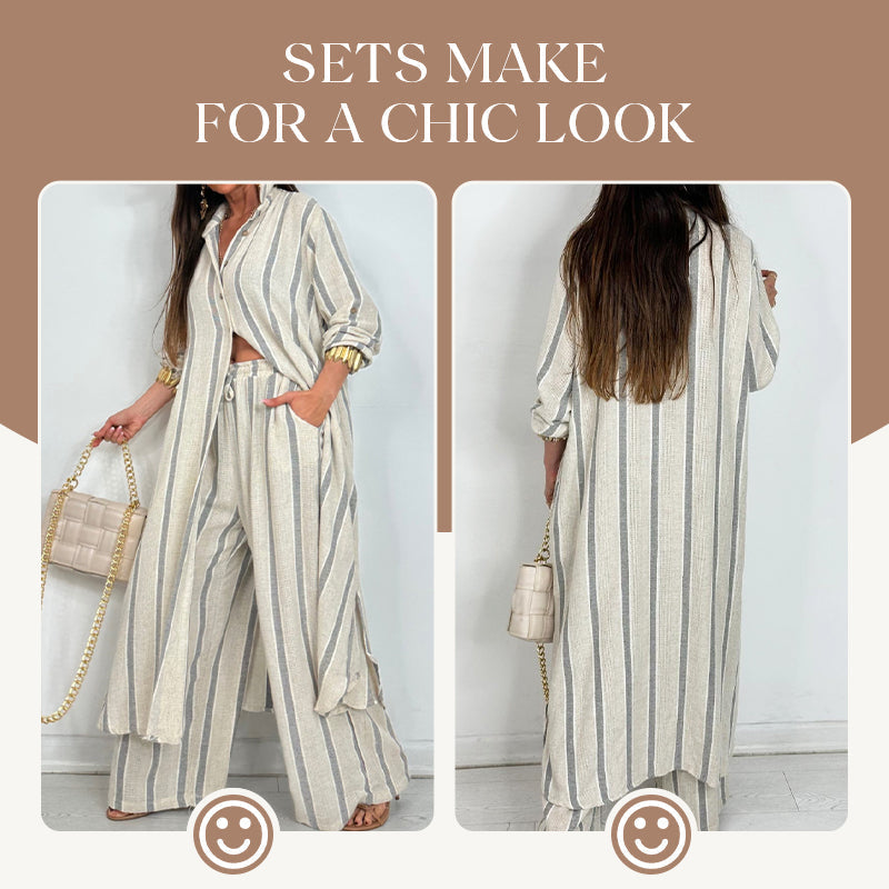 ⏳Time-limited Special⏰Women's Striped Modern V Neck 2 Piece Outfits