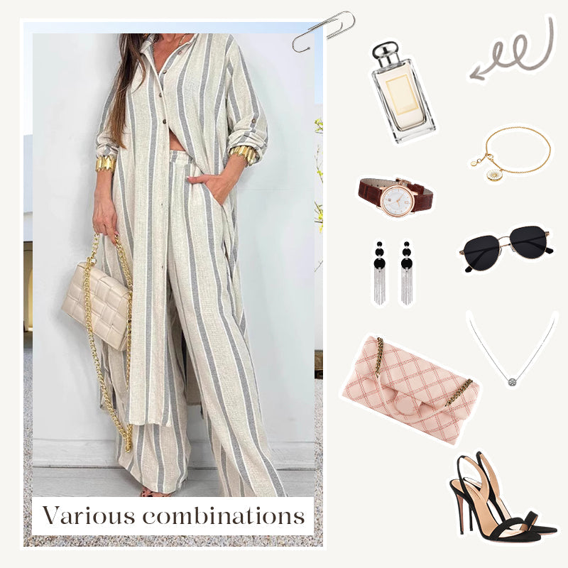 ⏳Time-limited Special⏰Women's Striped Modern V Neck 2 Piece Outfits