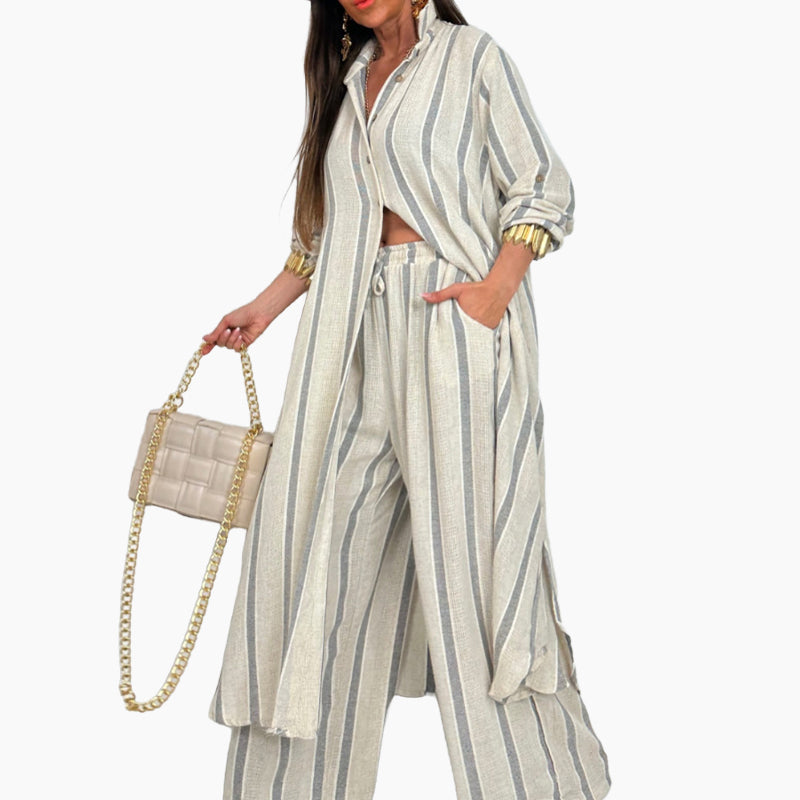 ⏳Time-limited Special⏰Women's Striped Modern V Neck 2 Piece Outfits