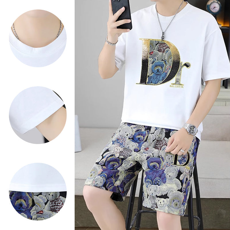 ⏳Time-limited Special⏰Men's Summer Casual Short Sleeve Top and Shorts 2 Pieces Outfits