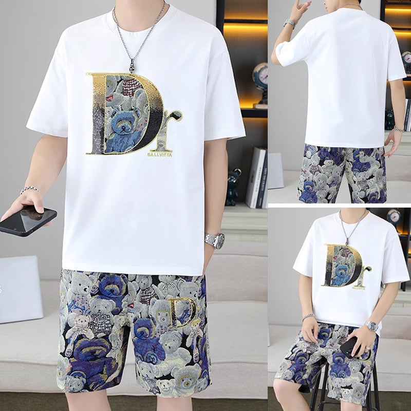 ⏳Time-limited Special⏰Men's Summer Casual Short Sleeve Top and Shorts 2 Pieces Outfits