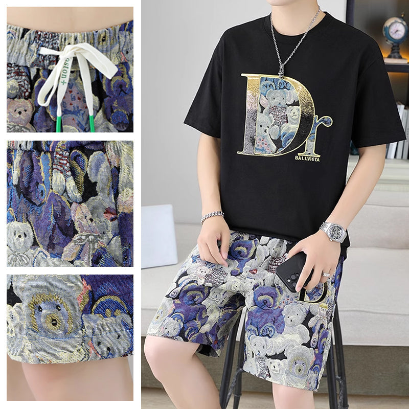 ⏳Time-limited Special⏰Men's Summer Casual Short Sleeve Top and Shorts 2 Pieces Outfits
