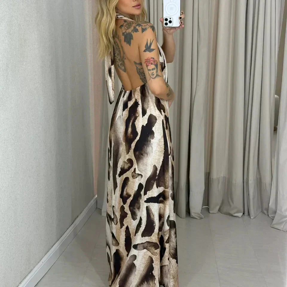 ⏳Time-limited Special⏰Women's Printed Halter Neck Maxi Dress