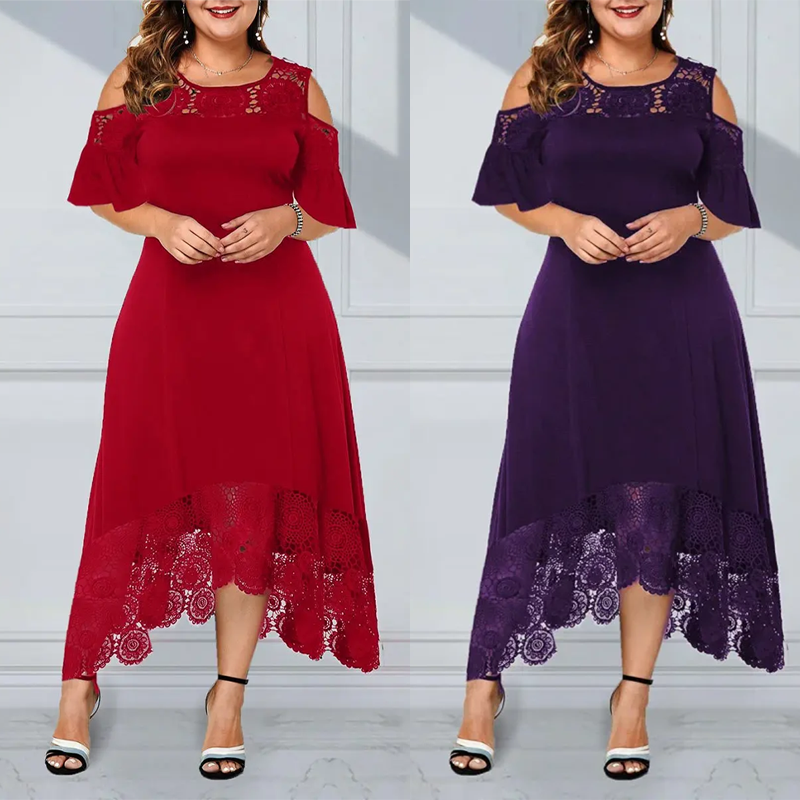 ⏳Time-limited Special⏰Women’s Elegant Cold Shoulder Lace Hem Dress