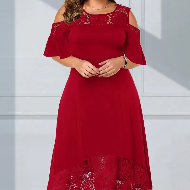 ⏳Time-limited Special⏰Women’s Elegant Cold Shoulder Lace Hem Dress