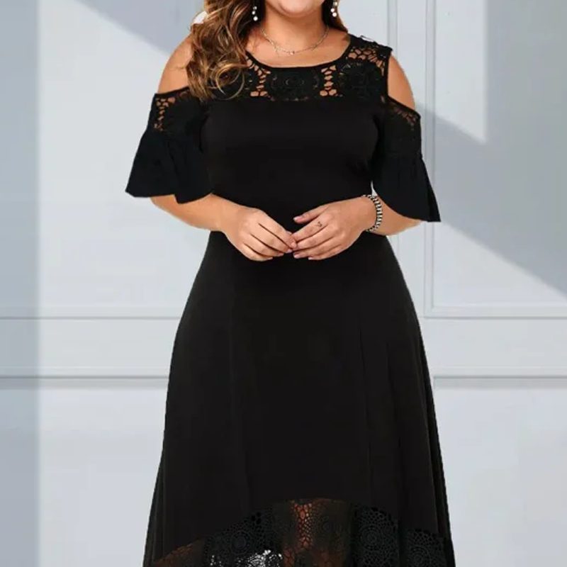 ⏳Time-limited Special⏰Women’s Elegant Cold Shoulder Lace Hem Dress