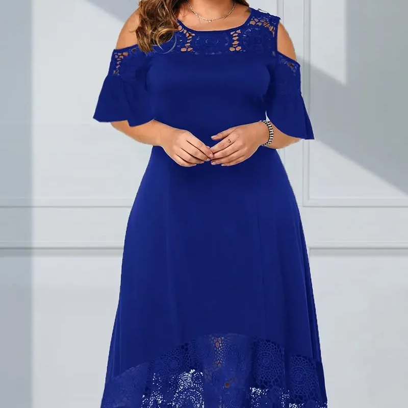 ⏳Time-limited Special⏰Women’s Elegant Cold Shoulder Lace Hem Dress