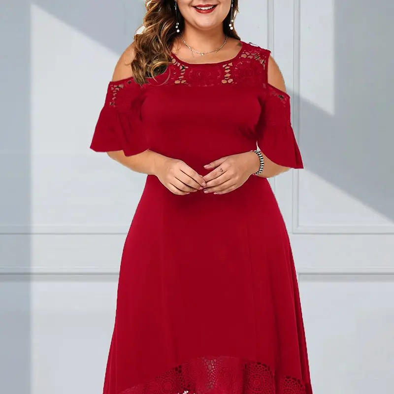 ⏳Time-limited Special⏰Women’s Elegant Cold Shoulder Lace Hem Dress