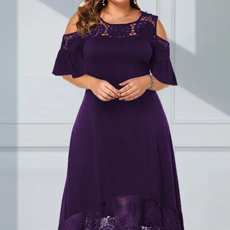⏳Time-limited Special⏰Women’s Elegant Cold Shoulder Lace Hem Dress