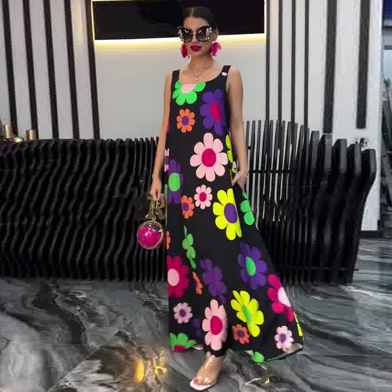 ⏳Time-limited Special⏰Floral Printed Loose Sleeveless Ankle-Length Dress👗