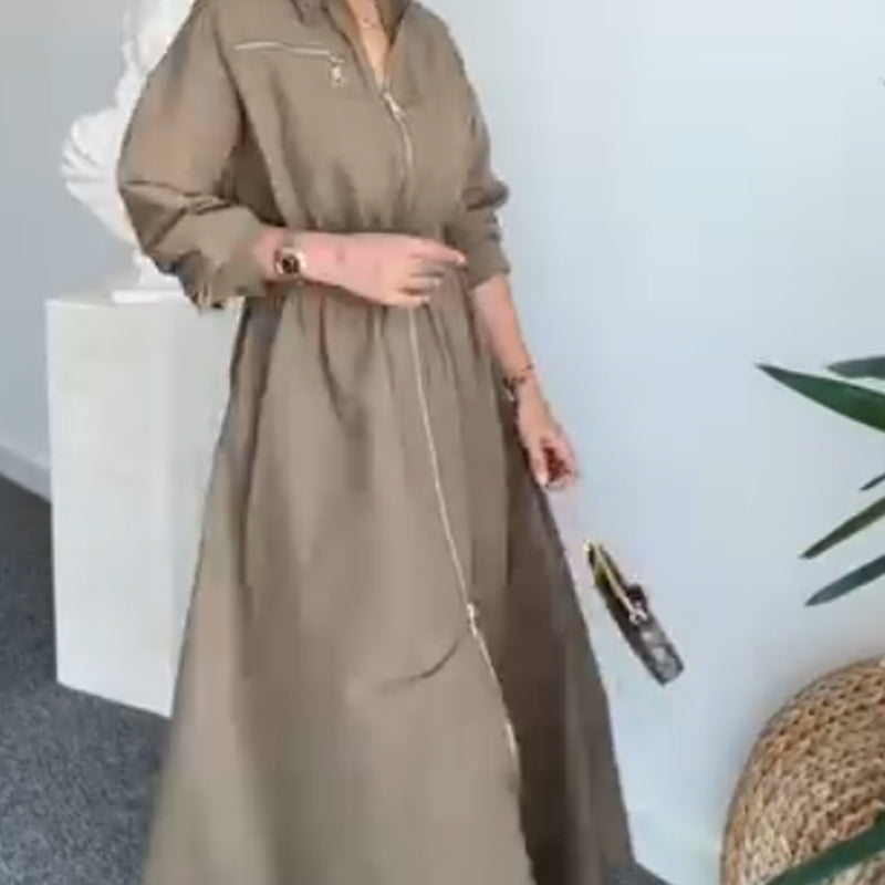 ⏳Time-limited Special⏰Lapel Zipper Detail Maxi Dress