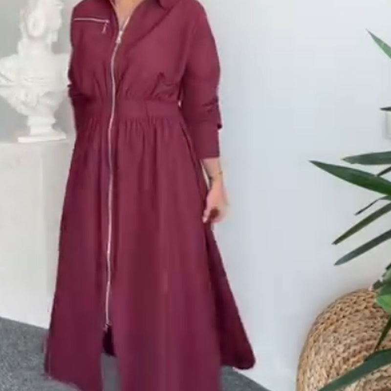⏳Time-limited Special⏰Lapel Zipper Detail Maxi Dress